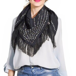 Fringed Rebecca Minkoff Studded Print Western Fringe Scarf